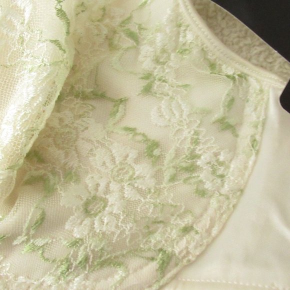 New Olga Bra 38C Underwire Cream Green Floral Embroidered Vintage 33038 - Picture 3 of 7